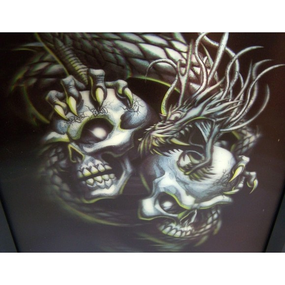 Vintage Holographic Skulls Dragon Psychedelic Illusion Framed Picture Art 13X16 - Picture 7 of 9